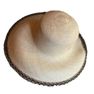 Woven Wide Brim Sun Beach Hat Black Trim Detail
